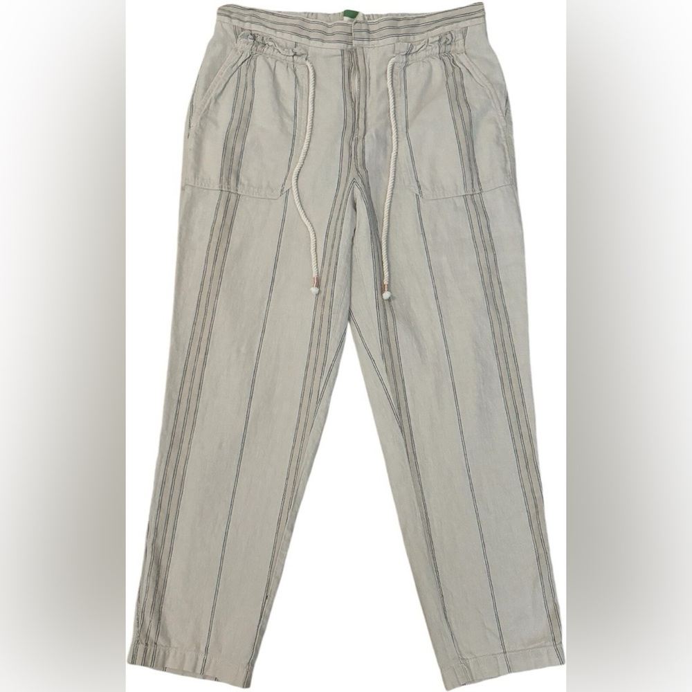 Anthropologie Pants Womens Seashore Stripe Lightweight Linen Drawstring